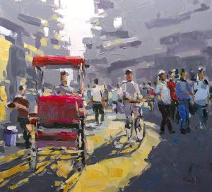 chiều hà nội - tranh acrylic trên toan