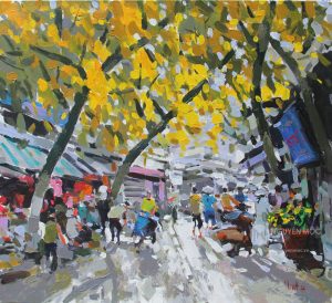 chiều thu - tranh phố acrylic phạm hoàng minh